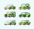 Electric cars of future set. Stylish green design ecological transport modern futuristic car frame safe alternative