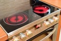 Electric ceramic stove inside the kitchen. Home interiors.