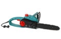 Electric Chainsaw. Green electric chainsaw isolated on white background Royalty Free Stock Photo