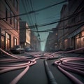 Electric chaos of cables , Crazy messy chaos wires. Ai generated image