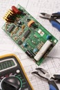Electric circuit and electrotools on drawing Royalty Free Stock Photo