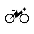 Electric city bike. Electricity flash lighting thunderbolt sign with trekking e-bike line silhouette. Isolated symbol icon. Design Royalty Free Stock Photo