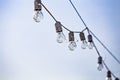 Electric classic vintage style antique light bulbs hanging ourdoors