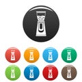 Electric coffee grinder icons set color