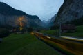 Electric cogwheel tourist train in the Lauterbrunnen valley, Switzerland.