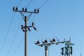 Electric column and wires of high voltage Royalty Free Stock Photo