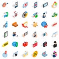 Electric communication icons set, isometric style