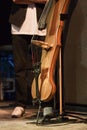 Electric contrabass with the artist on the stage Royalty Free Stock Photo