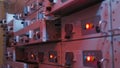 Electric control station shield. Action. Industrial electrical equipment with multiple control cells. Many buttons light