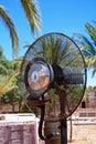 Electric cooling fan in the castle courtyard, Silves, Portugal.