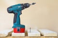 Electric cordless screwdriver and one close-up Royalty Free Stock Photo