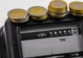 electric counter kwh to measure the electricity consumed and euro coins