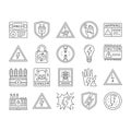 electric danger shock power icons set vector