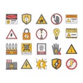 electric danger shock power icons set vector