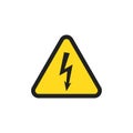 Electric danger sign. Triangle warning icon. Hazard symbol in vector flat