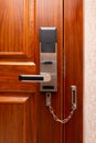 Electric door locked with safety latch Royalty Free Stock Photo