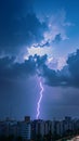 Electric drama Thunderstorm with lightning bolt strike over the city Royalty Free Stock Photo