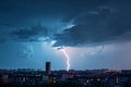 Electric drama Thunderstorm with lightning bolt strike over the city Royalty Free Stock Photo