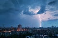 Electric drama Thunderstorm with lightning bolt strike over the city Royalty Free Stock Photo