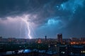 Electric drama Thunderstorm with lightning bolt strike over the city Royalty Free Stock Photo