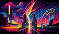 Electric Dreamscape - Bold Futuristic Vibrant Geometric Neon Surreal Cityscape, Made with Generative AI