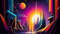 Electric Dreamscape - Bold Futuristic Vibrant Geometric Neon Surreal Cityscape, Made with Generative AI