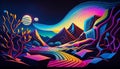 Electric Dreamscape - A Vibrant and Surreal Landscape of Neon Colors and Geometric Shapes, Made with Generative AI