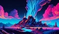Electric Dreamscape - A Vibrant and Surreal Landscape of Neon Colors and Geometric Shapes, Made with Generative AI