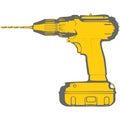 Electric drill with battery. Vector illustration