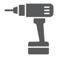 Electric drill glyph icon, tool and repair, screwdriver sign, vector graphics, a solid pattern on a white background. Royalty Free Stock Photo