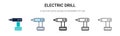 Electric drill icon in filled, thin line, outline and stroke style. Vector illustration of two colored and black electric drill Royalty Free Stock Photo