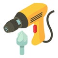 Electric drill icon isometric vector. Yellow electric drill and countersink icon