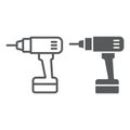 Electric drill line and glyph icon, tool and repair, screwdriver sign, vector graphics, a linear pattern Royalty Free Stock Photo