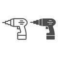 Electric drill line and solid icon, house repair concept, drill sign on white background, Electric hand drill icon in Royalty Free Stock Photo