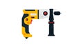 Electric drill side view. Power tool for construction and finishing works. Home renovation, carpentry tools. Vector