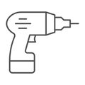 Electric drill thin line icon, house repair concept, drill sign on white background, Electric hand drill icon in outline Royalty Free Stock Photo