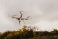 Electric drone flies in the sky. Royalty Free Stock Photo