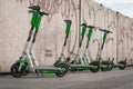 Electric E scooter , escooter or e-scooter of the ride sharing company LIME on sidewalk Royalty Free Stock Photo