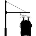 Electric e-truck lorry, Lkw TIR on the overhead line route track on an e-highway. Detailed vector illustration realistic silhouett