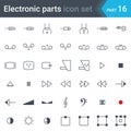 Electric and electronic circuit diagram symbols set of audio and video devices, function control audio and video, sound representa Royalty Free Stock Photo