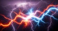 Electric Energy Clash: Red and Blue Lightning Royalty Free Stock Photo