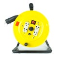 Electric extension cable reel on white Royalty Free Stock Photo