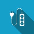 Electric extension cord icon isolated with long shadow. Power plug socket. Royalty Free Stock Photo