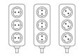 Electric extension cord, line icon set, black isolated on white background, vector illustration. Royalty Free Stock Photo