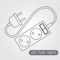 Electric extension cord, socket and plug the appliance, black and white outline drawing