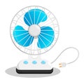 Electric fan with buttons front view for cooling room. Maintaining comfortable temperature in room. Cartoon vector isolated on