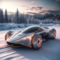 Futuristic Electric modern fancy car on snow Royalty Free Stock Photo