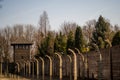 Electric fence in former Nazi concentration camp Auschwitz I, Poland Royalty Free Stock Photo