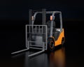 Electric forklift on black background