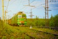 Electric Freight Train Approaching Polyarnye Zori, Russia Royalty Free Stock Photo